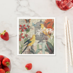 Guardanapo De Papel Botânica Vintage de Pássaros Natureza Antiga Tropi