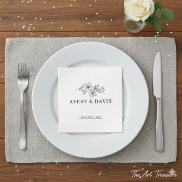 Guardanapo De Papel Botânico Minimalista Elegante Branco