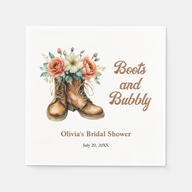 Guardanapo De Papel Botas Rústicas e Bridal Shower Espumante Ocidental (Frente)