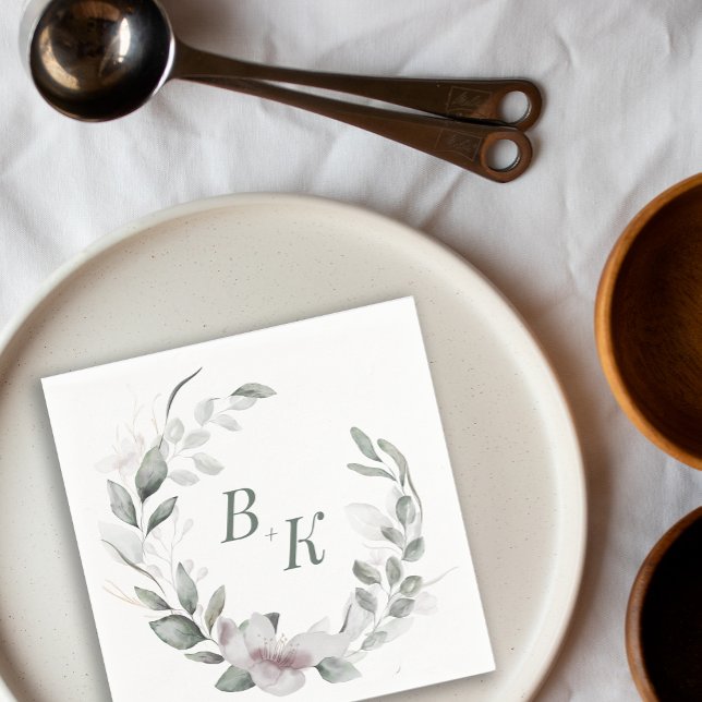 Guardanapo De Papel Botianino Verdinho Casamento Monograma Napkin (sage green botanical wedding couple monograms napkins)