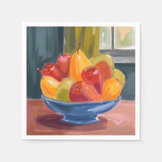 Guardanapo De Papel Bowl of Fruit Watercolor Painting (Frente)