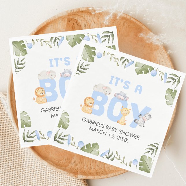 Guardanapo De Papel Boy Safari Animal Baby Shower  (Safari Jungle Animals Baby Shower Napkin)