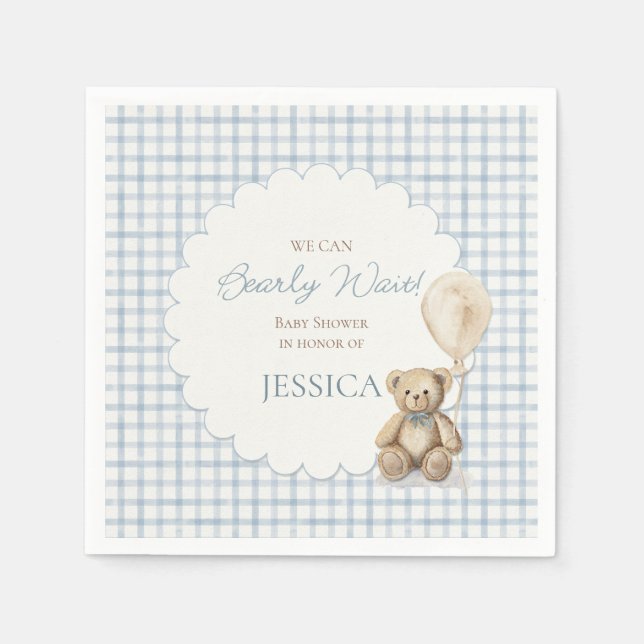 Guardanapo De Papel Boy We Can Bearly Wait Teddy Bear Baby Shower (Frente)