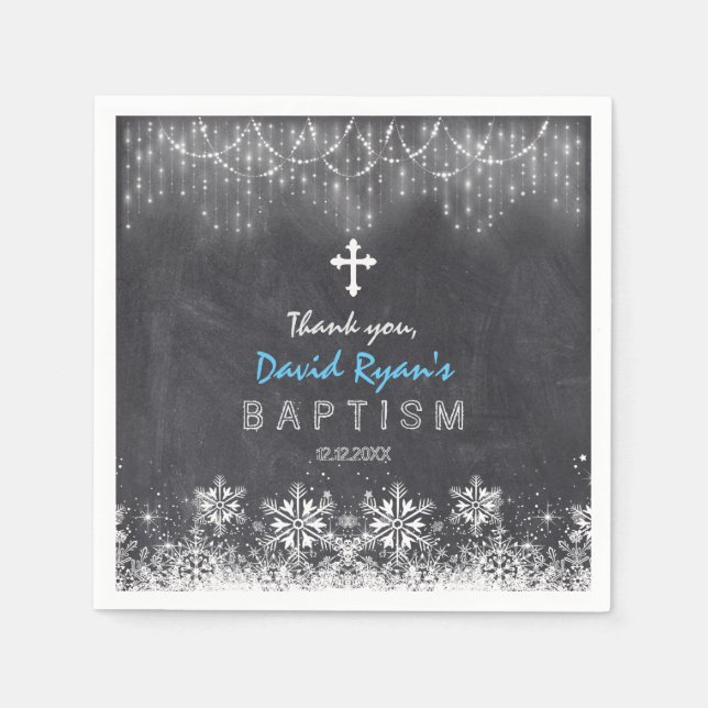 Guardanapo De Papel Boy Winter String Luzes Snowflakes Chalk Baptism (Frente)