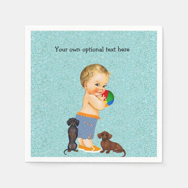 Guardanapo De Papel Boys Dachshund Piscina Party Napkins (Frente)