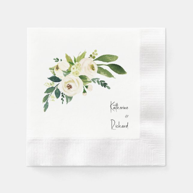 Guardanapo De Papel Branca Branca de Script Personalizado, Casamento C (Frente)
