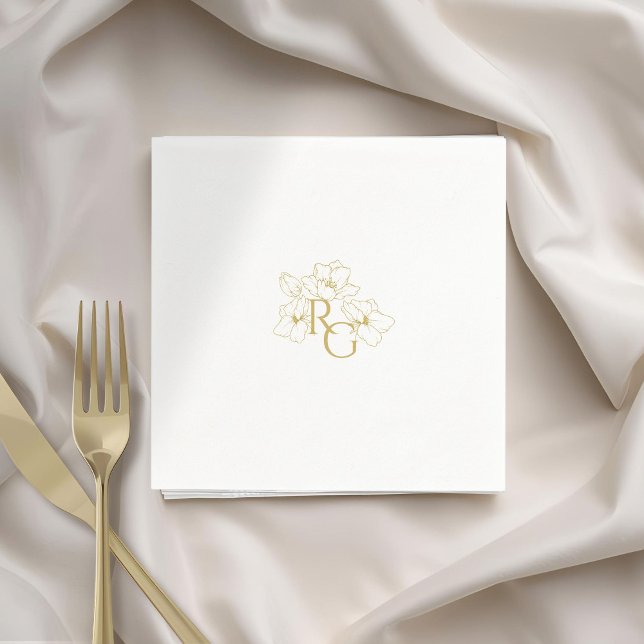 Guardanapo De Papel Branca | Casamento de Monograma Dourado Chic Faux (Criador carregado)