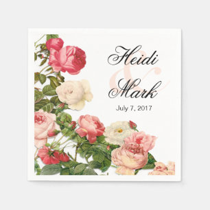 Guardanapo De Papel Branco cor-de-rosa romance floral dos rosas do