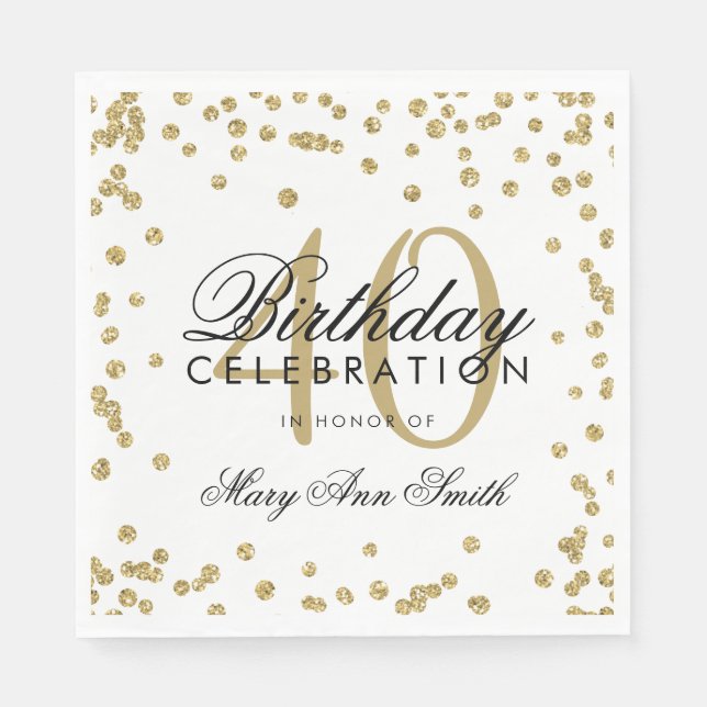 Guardanapo De Papel Branco Dourado de Glitter Confetti (Frente)