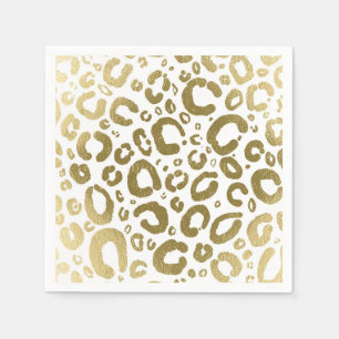 Guardanapo De Papel Branco e Dourado Glam Estampa de Leopardo Festa