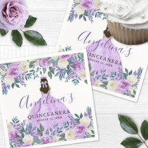 Branco Floral Roxo Quinceanera