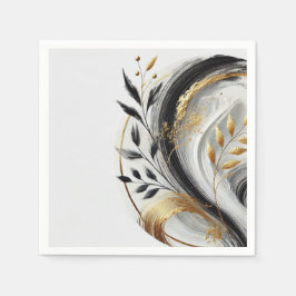 Guardanapo De Papel Branco preto moderno e Botânico Dourado