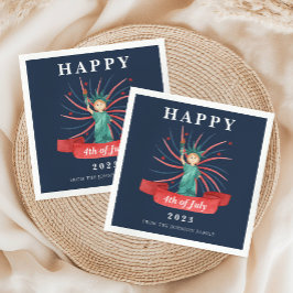 Guardanapo De Papel Branco Vermelho e Azul, Patriótico, Cute, 4 de jul