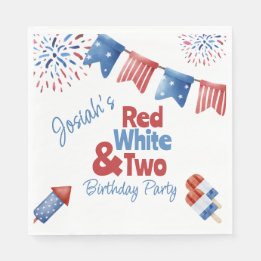 Guardanapo De Papel Branco vermelho e duas Festas de aniversário