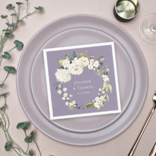 Guardanapo De Papel Branco Watercolor Floral no Casamento da Lavanda