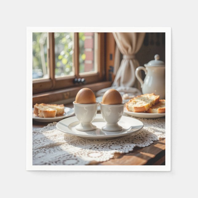 Guardanapo De Papel Breakfast Brown Eggs In Egg Cups (Frente)