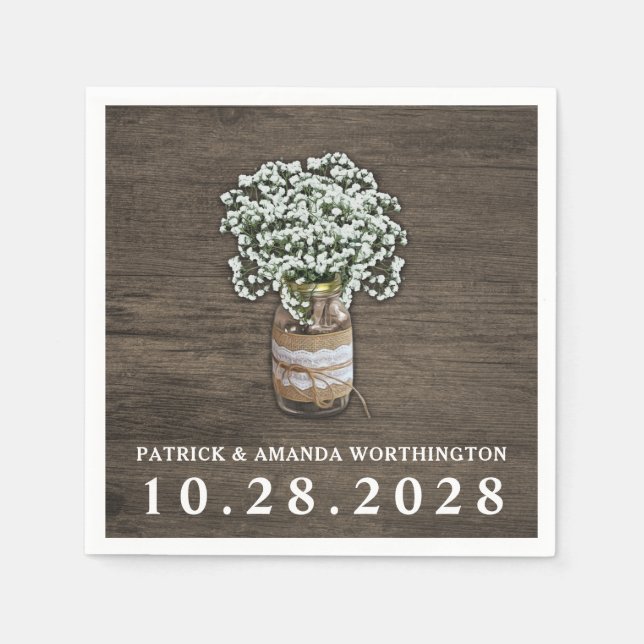 Guardanapo De Papel Breath Mason Jar Rustic Wedding Napkins (Frente)