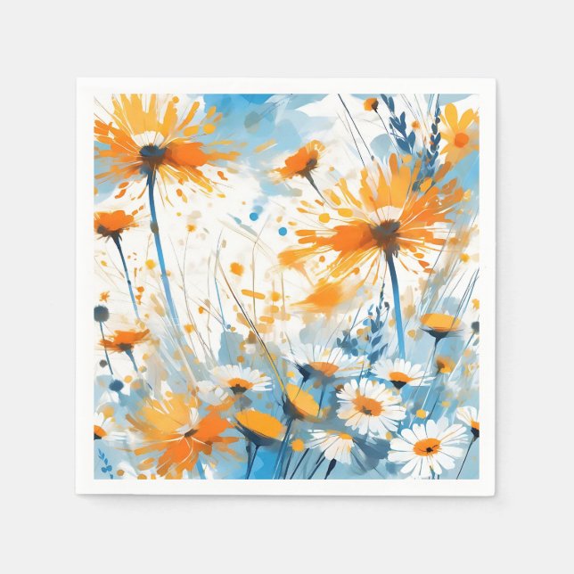 Guardanapo De Papel Breezy Wildflower Field em Orange (Frente)
