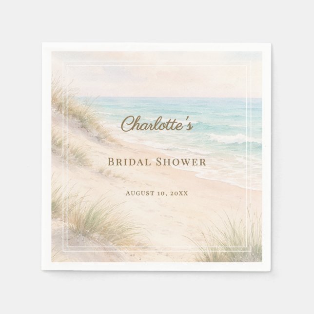 Guardanapo De Papel Bridal Shower beach coastal elegant (Frente)