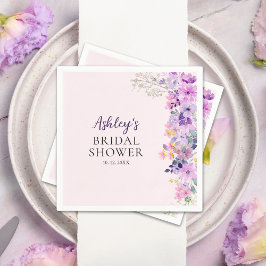 Guardanapo De Papel Bridal Shower Invite with Purple Spring Wildflower