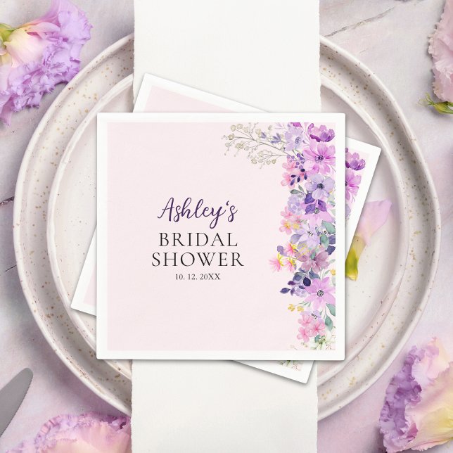 Guardanapo De Papel Bridal Shower Invite with Purple Spring Wildflower (Criador carregado)
