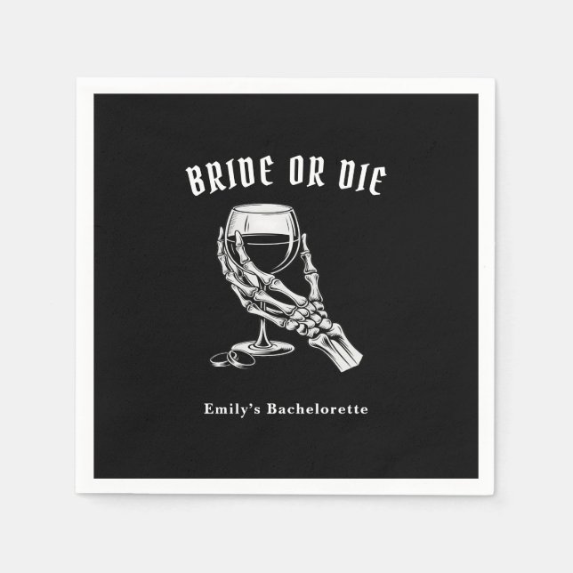 Guardanapo De Papel Bride Or Die Gothic Skeleton Bachelorette Party (Frente)