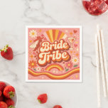 Guardanapo De Papel Bride Tribe Retro Bachelorette Party Groovy<br><div class="desc">Celebrate in retro style with this fun “Bride Tribe” design featuring groovy 70s typography,  floral elements,  rainbow waves,  and a chic bride silhouette. Perfect for bachelorette parties,  bridal showers,  and wedding squad outfits.</div>