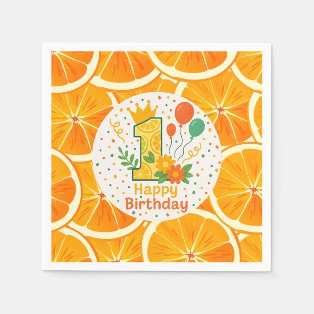 Guardanapo De Papel Bright Citrus First Birthday Paper Plates (Frente)
