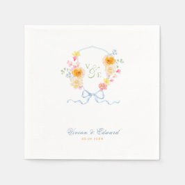 Guardanapo De Papel Bright Floral Crest Monogram Spring Wedding