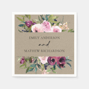 GUARDANAPO DE PAPEL BRIGHT KRAFT BLUSH BURGUNDY FLORAL WEDTING