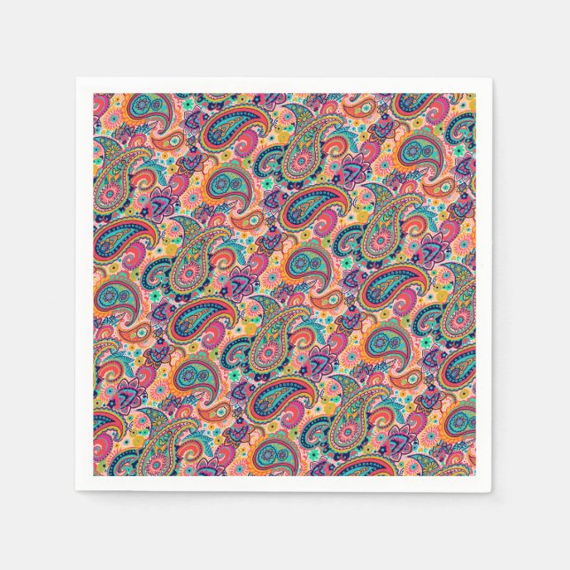 Guardanapo De Papel Bright Rainbow Paisley (Frente)