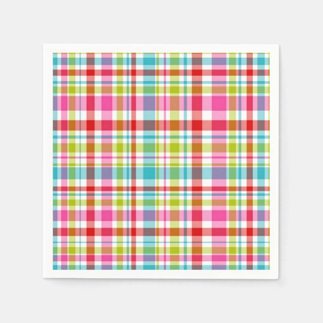 Guardanapo De Papel Bright Rainbow Plaid Checkered Pattern Paper (Frente)