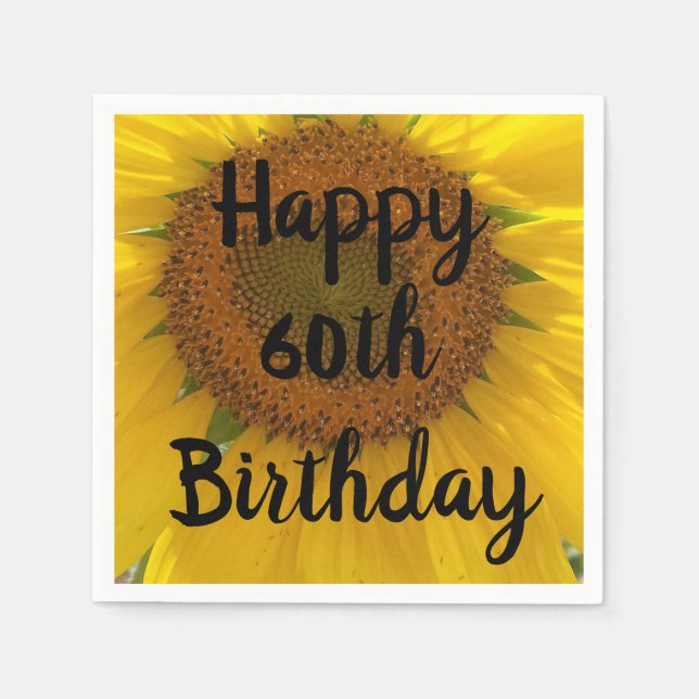 Guardanapo De Papel Bright Yellow Sunflower 60th Birthday Paper Napkin (Frente)
