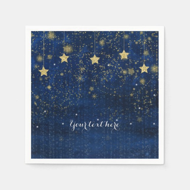 Guardanapo De Papel Brilhante Azul Dourado Estrelas Celestial Capricho (Frente)