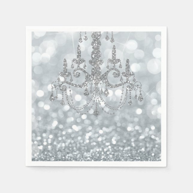 Guardanapo De Papel Brilhante de prata branca Glam Chandelier Sparkle  (Frente)