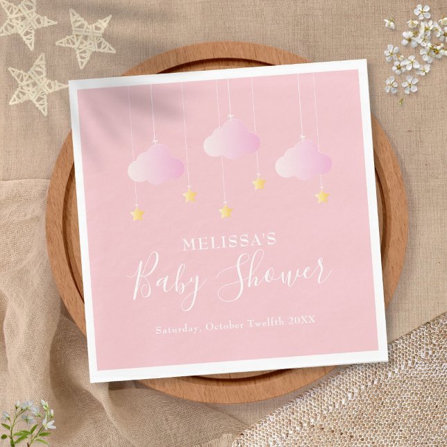 Guardanapo De Papel Brilho brilho estrelinha banho de bebê menina rosa (Criador carregado)