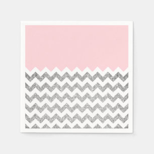 Guardanapo De Papel Brilho cor-de-rosa e de prata Chevron do falso