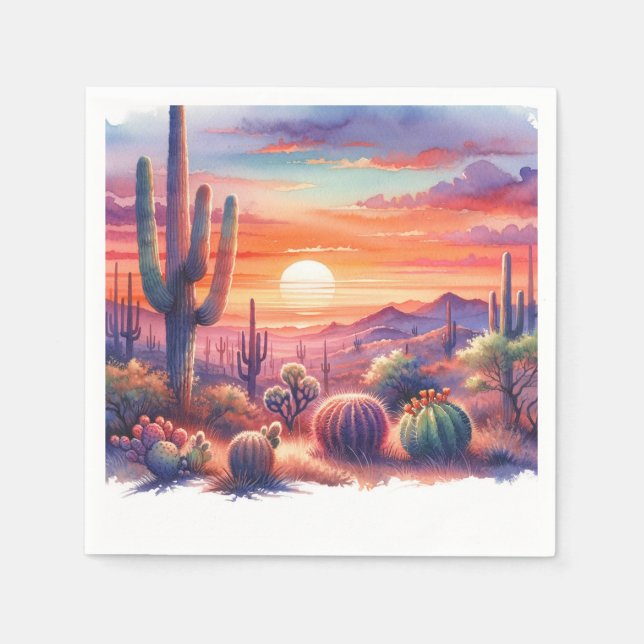 Guardanapo De Papel Brilho do Pôr do Sol no Deserto Aquarela Casamento (Frente)