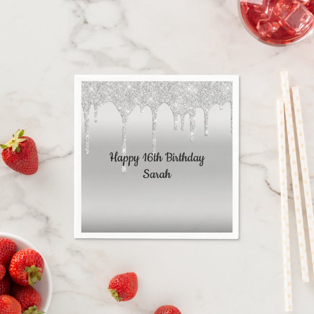 Guardanapo De Papel Brilho Pingando Prata Personalizado Aniversário  (Insitu)