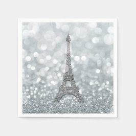 Guardanapo De Papel Brilho Prateado Faísca Paris Torre Eiffel Glamour
