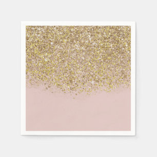 Guardanapo De Papel Brilho Rosa e Dourado Moderno Glam Chique Festa