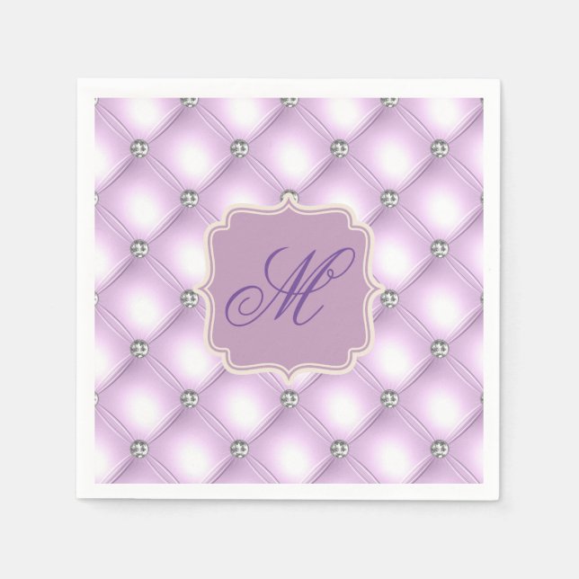 Guardanapo De Papel Brilho Roxo Bonito Monograma Elegante Festivo (Frente)