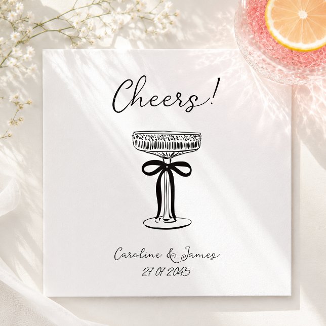 Guardanapo De Papel Brinde de Champanhe Desenhado à Mão com Laço Capri (Criador carregado)