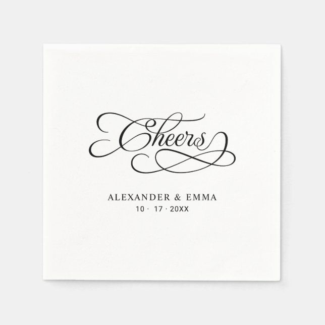 Guardanapo De Papel Brinde Elegante Casamento Caligrafia Preto e Branc (Frente)