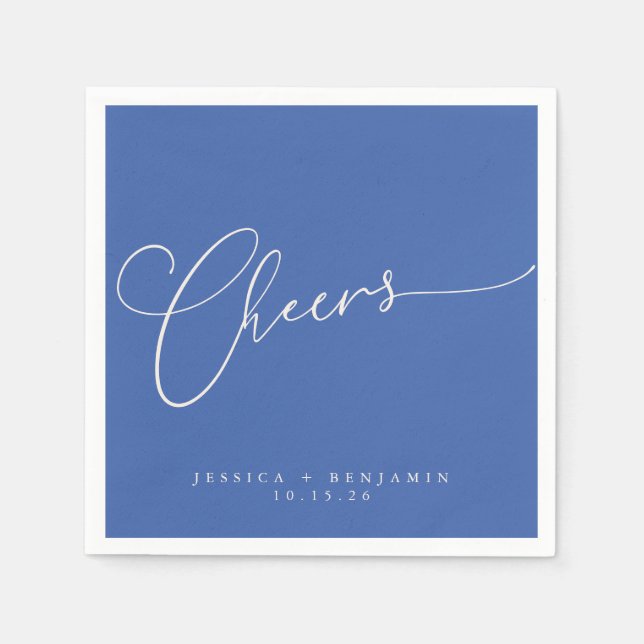 Guardanapo De Papel Brinde Minimal Francês Azul Script Casamento Perso (Frente)