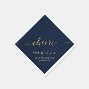 Guardanapo De Papel Brindes   Logotipo Empresarial Dourado e Azul-Mari