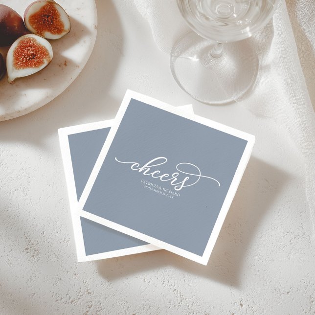 Guardanapo De Papel Brindes - Script Chic Casamento Azul Empoeirado (Criador carregado)