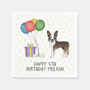 Guardanapo De Papel Brindle Boston Terrier Cute Cartoon Dog - Aniversá