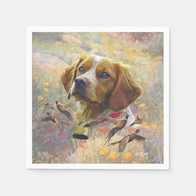 Guardanapo De Papel Brittany Spaniel Art , (Frente)