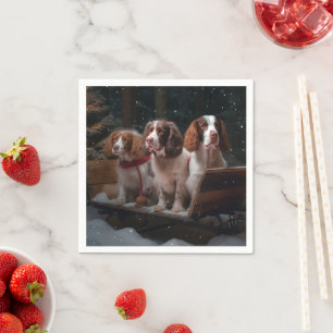 Guardanapo De Papel Brittany Spaniel Nevado Trenó Natal Decoração de N